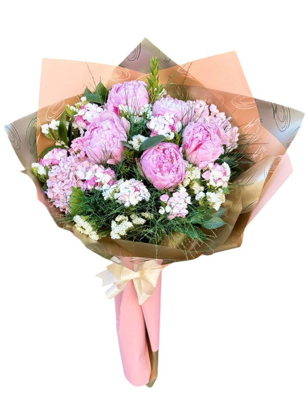 Canlı Pembe Şakayık & Ortanca Buketi