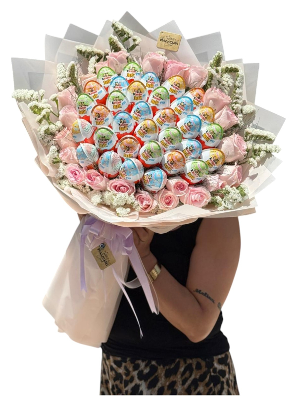 Kinder Çikolatalı Pembe Gül Buketi
