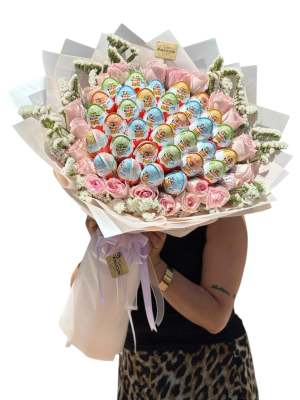 Kinder Çikolatalı Pembe Gül Buketi